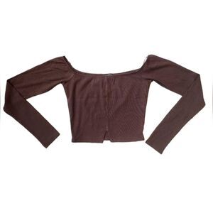 NWOT Naked Wardrobe M Brown Long Sleeve Ribbed Crop Top